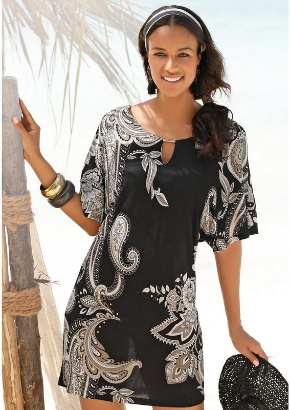 Lascana Jerseyjurk met decoratief detail bij de halslijn, zomerse tuniekjurk, strandjurk