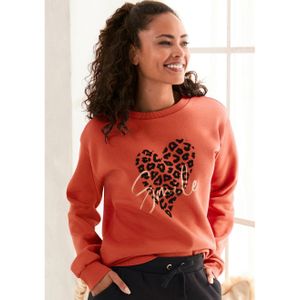 Lascana - Sweatshirt - Roodbruin - Loungewear met Hart-Leeuwprint