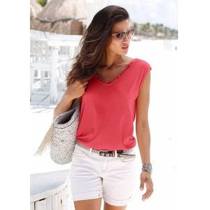 s.Oliver RED LABEL Beachwear T-shirt met sierbandjes bij de hals, shirt met korte mouwen, zomers