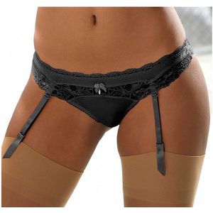 Lascana String - Zwart - Katoen - Afneembare Jarretels