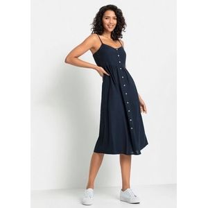 Lascana Zomerjurk van linnenmix met sierknopsluiting, midijurk, strandjurk