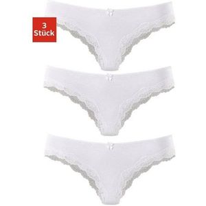 Lascana Brazilian slip van elastische katoen met delicate kant (set, 3 stuks)