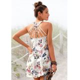 s.Oliver RED LABEL Beachwear Strandjurk met speciaal design schouderbandjes, mini jurk met bloemenprint, zomerjurk