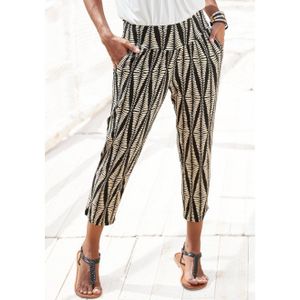 Lascana - 7/8-Broek - Zwart/Zandkleur - Lichtgewicht Jersey - Brede Tailleband