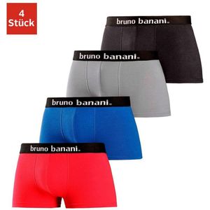 Bruno Banani Hipster strak zittende boxershorts in uni of gemusterd van katoenmix (set, 4 stuks)