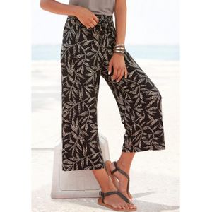 Lascana - Culotte - Zwart/Zandkleur - Luchtige Zomerbroek met Bladerenprint