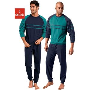 le jogger® Pyjama voor heren in dubbelpak in een lang model met opgestikte strepen (4-delig, Set van 2)