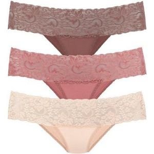 Vivance Brazilian slip van elastische katoen met florale kant (3 stuks)