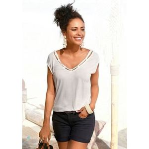 s.Oliver RED LABEL Beachwear T-shirt met sierbandjes bij de hals, shirt met korte mouwen, zomers