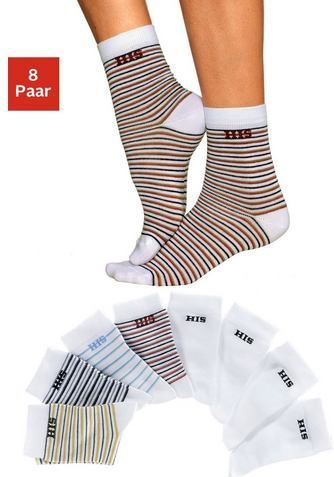 H.I.S Sokken gestreept en unikleur (set, 8 paar)