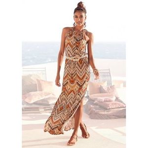 Lascana Maxi-jurk met modieuze halslijn in etnische print, zomerjurk, strandjurk