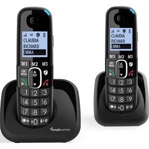 Amplicomms BigTel1502 Senioren draadloze duo huistelefoon voor de vaste lijn | Extra handset | Luide oproeptonen | Ongewenste bellers blokkeren | 3 directe geheugen toetsen | Handsfree | Instelbaar volume | Gehoorapparaat compatibel