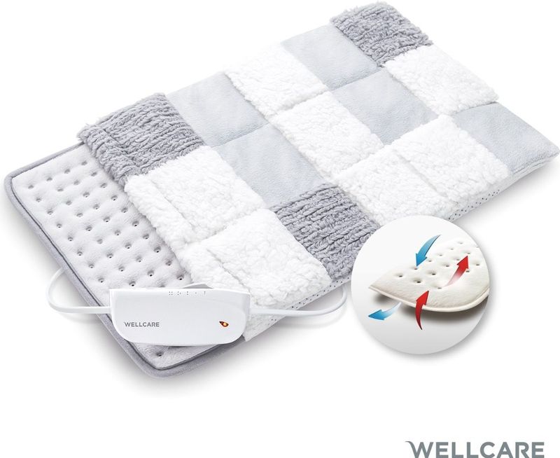 Wellcare 120235 Rustgevende verwarmingskussen met geweven patchwork hoes | 4D DWF-technologie | 30 x 40 cm | Comfortabel fleece, mesh, baby en gevlochten fleece