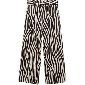 Mango cropped high waist straight fit culotte met zebraprint zwart/beige