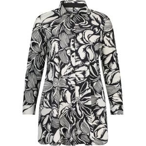Plus Basics blouse van travelstof met all over print grijs/ creme