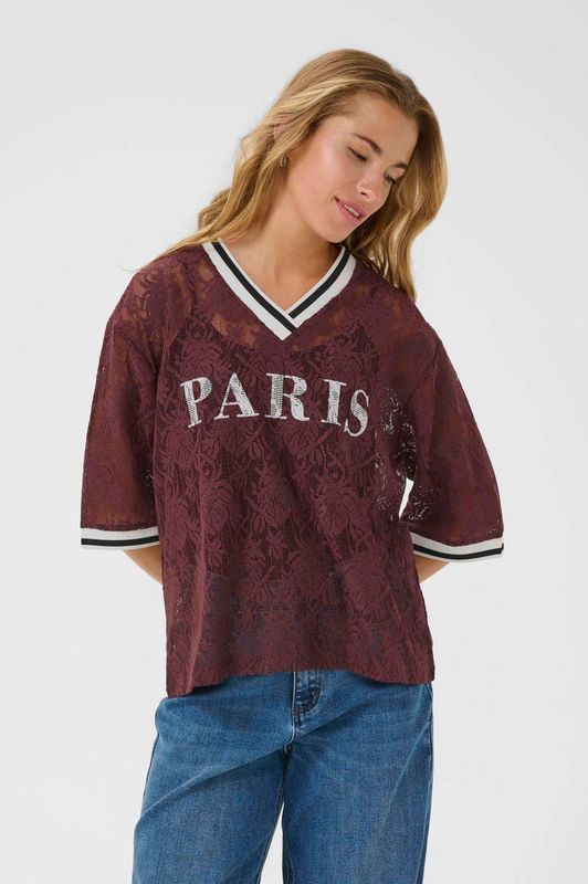 Kaffe - Kanten Top - Donkerbruin