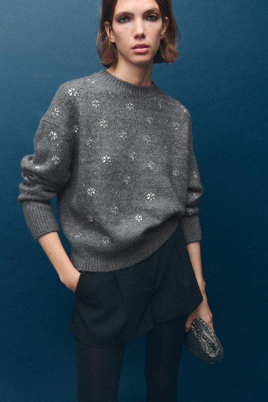 Mango gebreide trui grijs