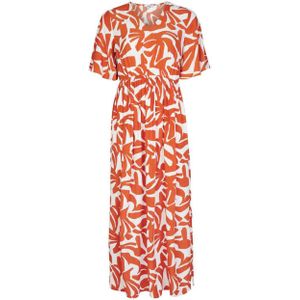 Miss Etam maxi A-lijn jurk met all over print oranje/wit