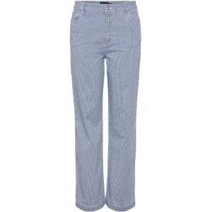 PIECES gestreepte high waist straight jeans PCBILLO lichtblauw/wit