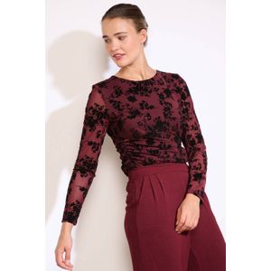 LOLALIZA - Mesh Top - Donkerrood - Mouwloos - Semi-transparant