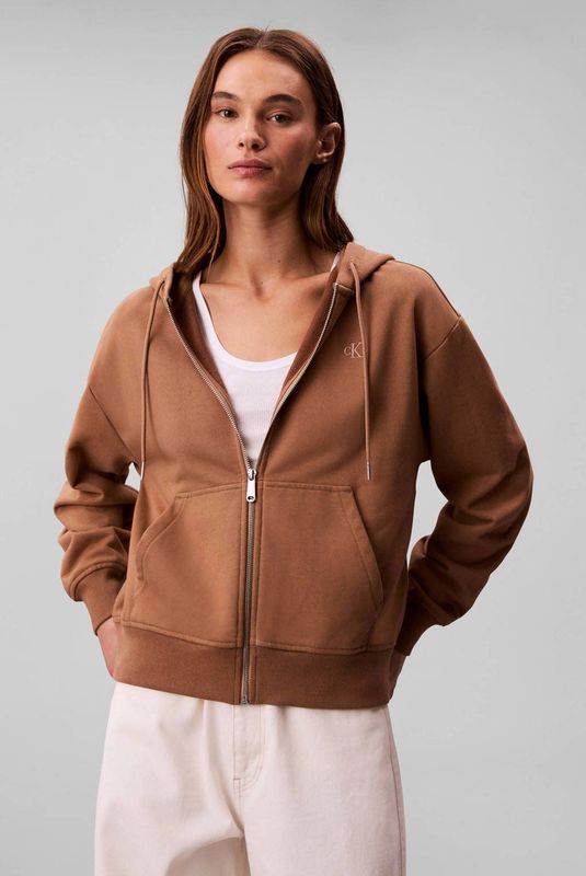 Calvin Klein Jeans dames ARCHIEF LOGO FRANSE TERRY FZ HOO LV047B237G sweatshirts, bruin (amfora), XXS, Bruin (Amphora), XXS