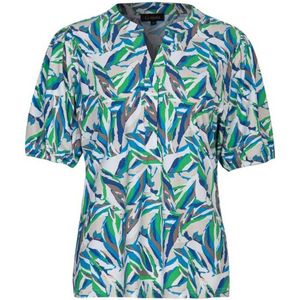 G-maxx blousetop van travelstof met all over print blauw/groen/beige