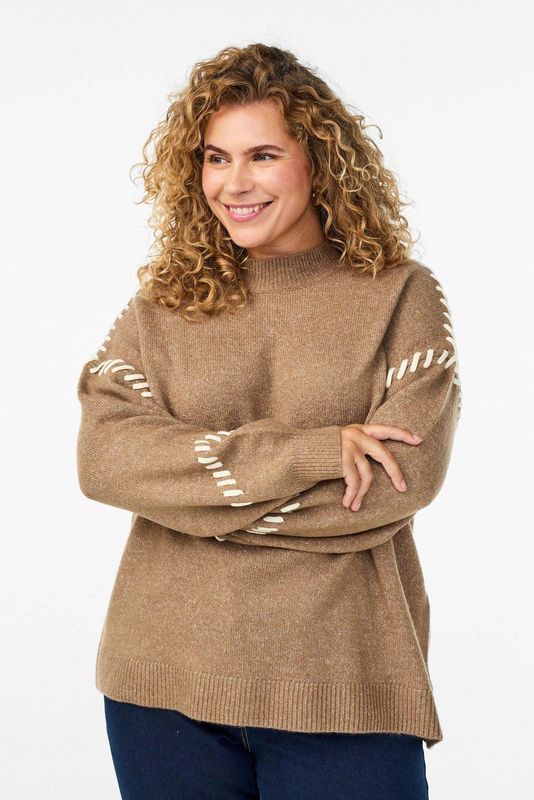 Zizzi gebreide trui lichtbruin