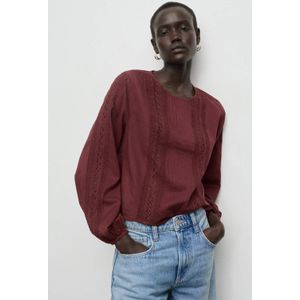 Mango top donkerrood broderie