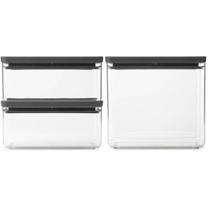 Brabantia Tasty+ Voorraadbussen - Stapelbaar - 1,5 + 1,5 + 3,5 l - Dark Grey