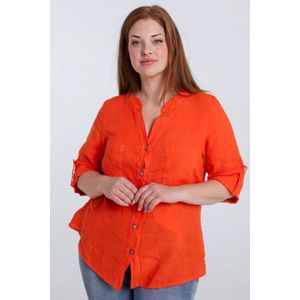 Paprika - Linnen Blouse - Oranje - Driekwart Mouwen - V-hals