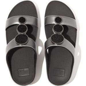 FitFlop TM Halo Bead-Circle Metallic H-Bar leren slippers zwart metallic