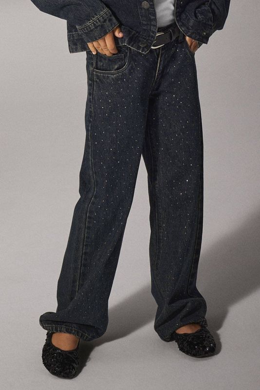 Steentjes - Wide-Fit Jeans - Denim - Baggy Fit - Strass-steentjes