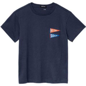 REPLAY T-shirt met printopdruk donkerblauw