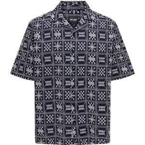 ONLY & SONS regular fit overhemd ONSALEC met all over print donkerblauw