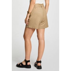 Morgan high waist straight fit short met krijtstreep beige