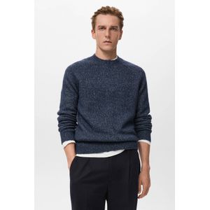 Mango Man trui met wol fijn gebreid donkerblauw