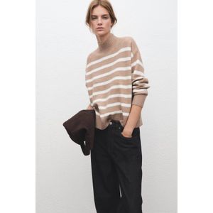 Mango gestreepte gebreide trui lichtbruin