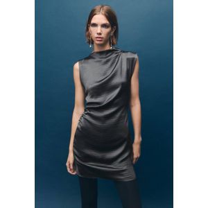 Mango satijnen cocktailjurk antraciet