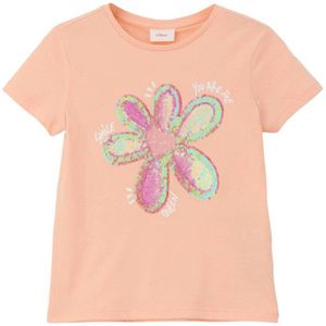 s.Oliver T-shirt met printopdruk en pailletten licht oranje