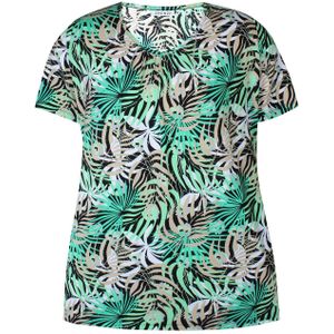 Zhenzi blousetop met all over print en plooien groen/zwart/ecru