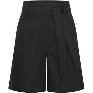 Expresso linnen straight high waist bermuda short zwart