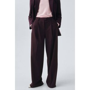Mango wide leg high waist broek met wol donkerrood