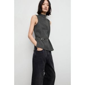 Mango - Top - Grijs - Mouwloos - Opstaande Kraag - Polyester
