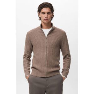 Mango Man vest met wol rib gebreid bruin
