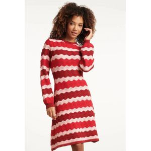 Smashed Lemon Damesgebreide jurk zand met golfpatroon pof... |