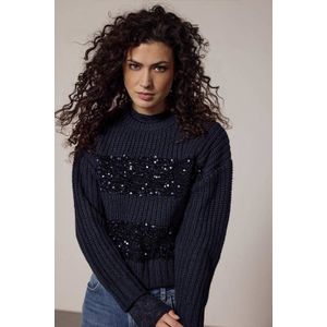 Tramontana gebreide trui donkerblauw met pailletten
