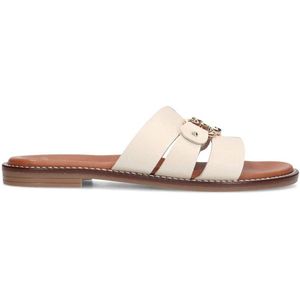 Manfield leren slippers met gesp ecru