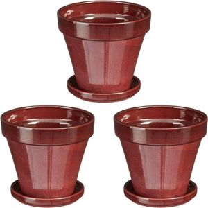 Mica Decorations pot met schotel Stan rood 3 stuks (13,5x12,5 cm)