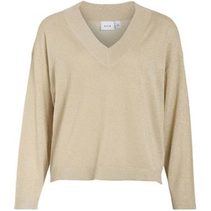 Vila - Viginny V-neck Glitter Knit Top - Frosted Almond/Light Gold - Dames