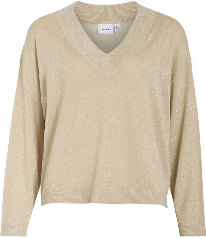 Vila - Viginny V-neck Glitter Knit Top - Frosted Almond/Light Gold - Dames